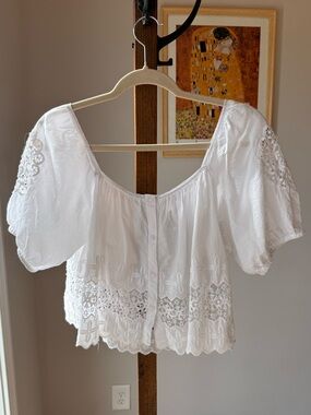 Calypso St. Barth Women's White Eyelet Peasant Blouse